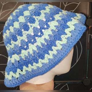 Handmade 3 Shades Of Blue Crochet Bucket Hat